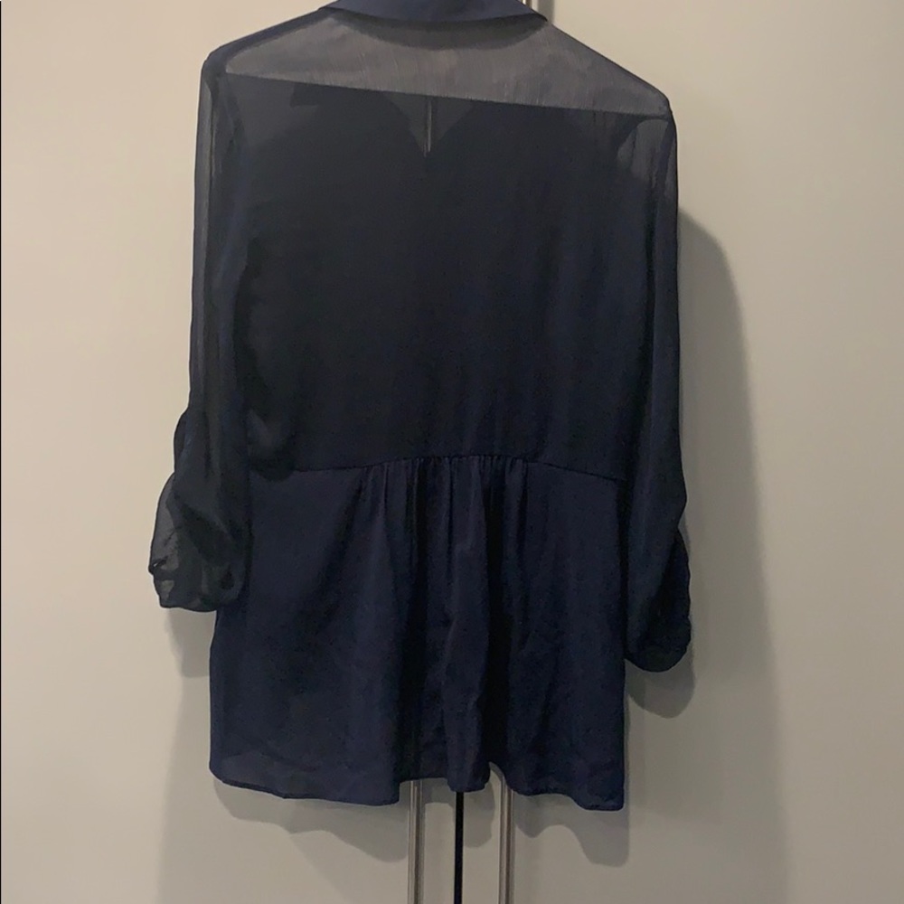 Alice and Olivia navy sheer blouse